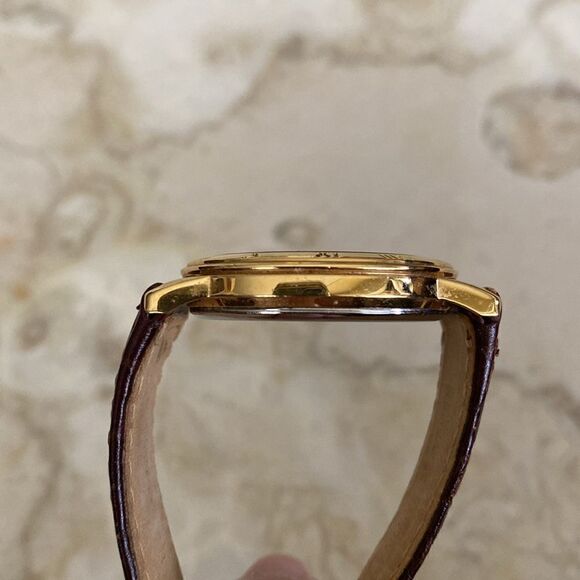 CITIZEN Quartz Watch Gold Tone Case Black Dial Original Croc Embossed Strap - Picture 7 of 12